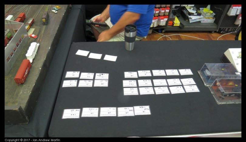 Image 10: The operations end of the layout, showing the car cards in use during the operating session.